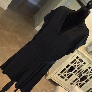 Banana Republic elastic waist w/ tie dress, black, flutter sleeve, split neck,XL